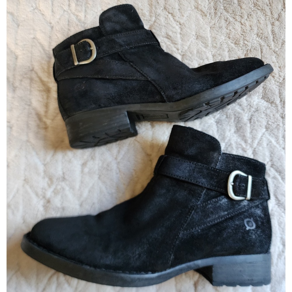 Born Womens Black Suede Ankle Boots Moto Buckle Zip Booties Size 9M